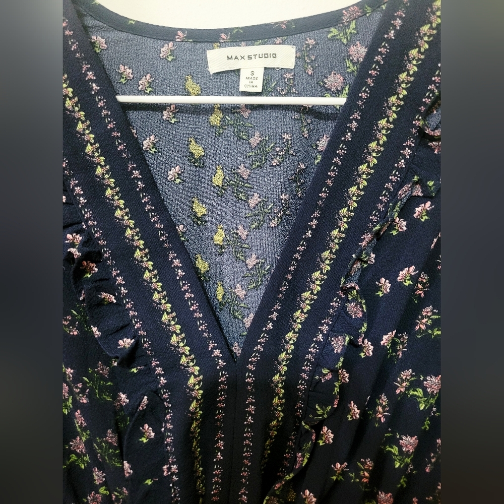 Max Studio Navy Floral Midi Dress - Picture 2 of 6